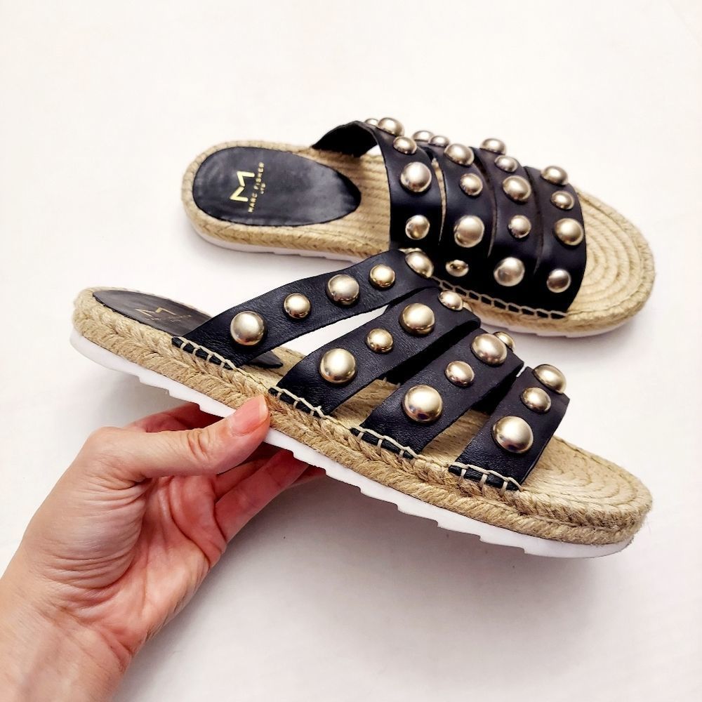 MARC FISHER LTD Brandie Espadrille Studded Slip On Sandals sz 8.5